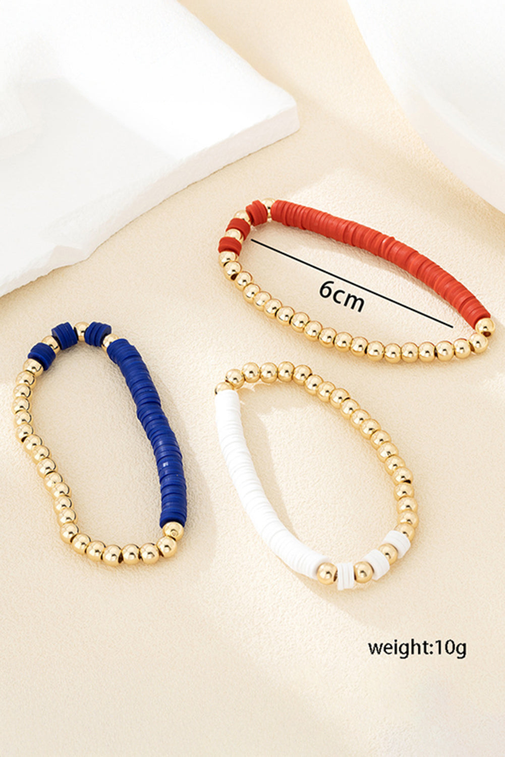 Bracelets triple couche de perles sur le thème du drapeau américain
