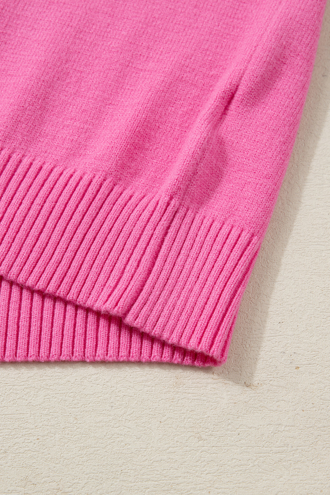 Solid Color Ribbed Trim Round Neck Ruffle Short Sleeve Sweater