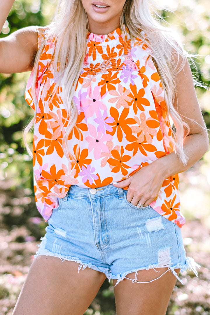 Ruffled Sleeve Smocked Floral Top