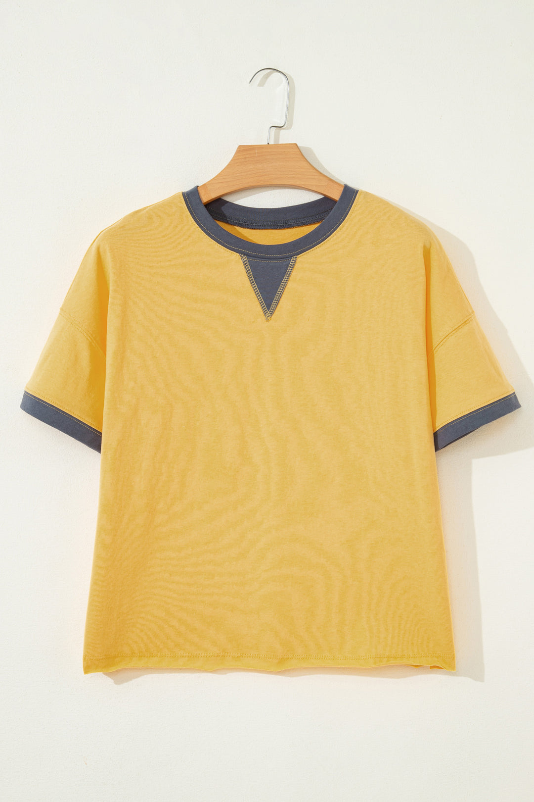 Contrast Trim Raw Hemline Short Sleeve Loose Top