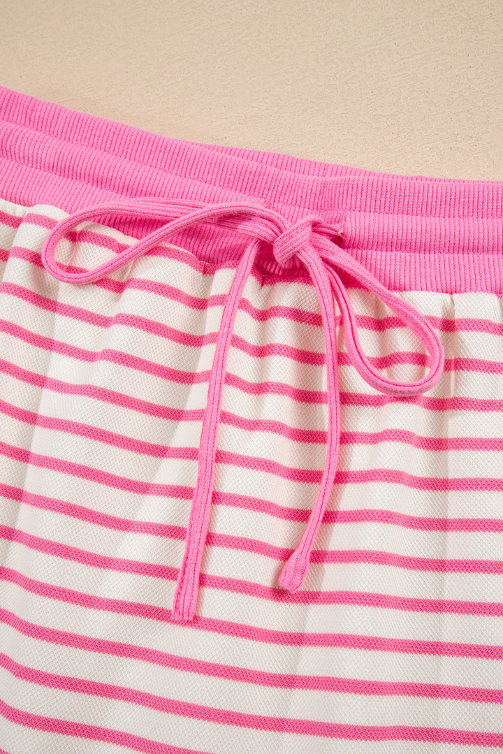 Pink Stripe Collared Pullover and Skort 2pcs Outfit
