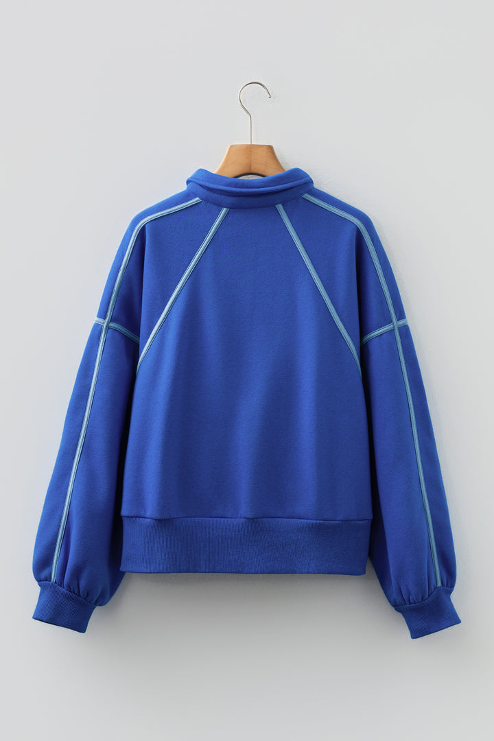 Button up Collared Exposed Seam Chic Sweatshirt