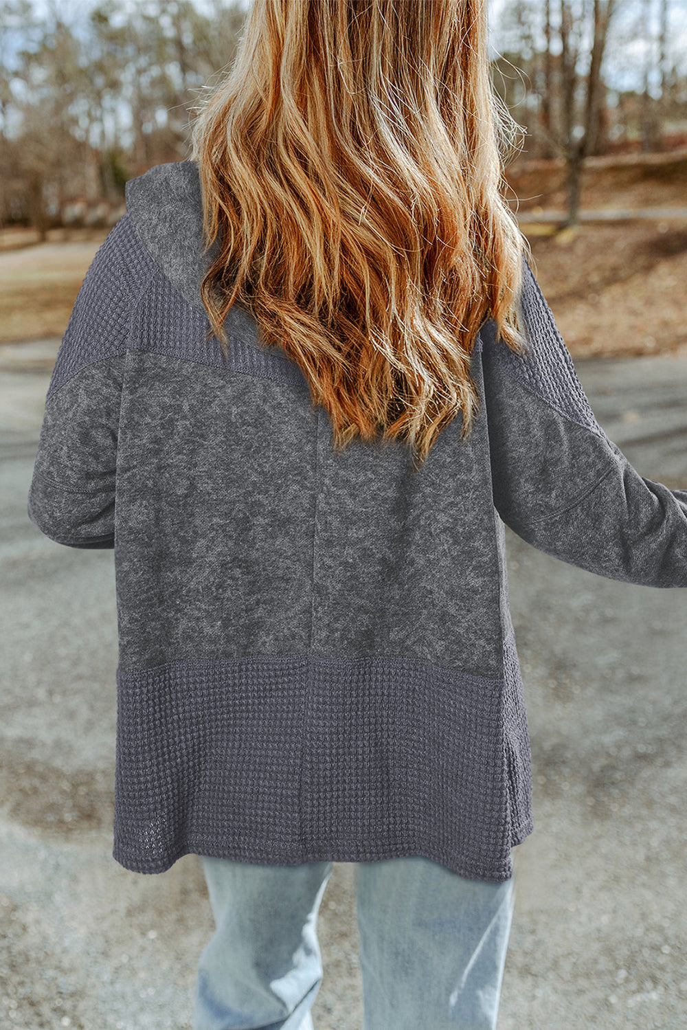 Waffle Patchwork Vintage Washed Hooded Jacket