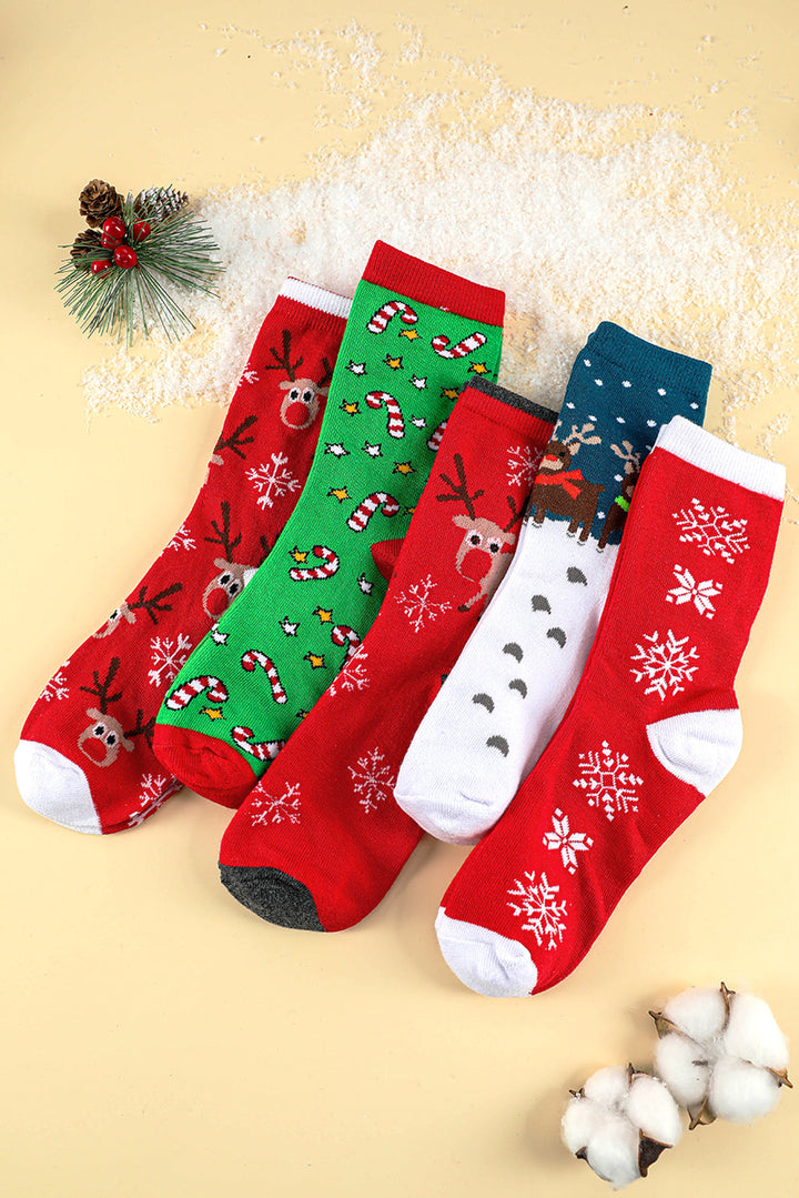Lot de 5 paires de chaussettes de Noël souples avec motif élan et boîte