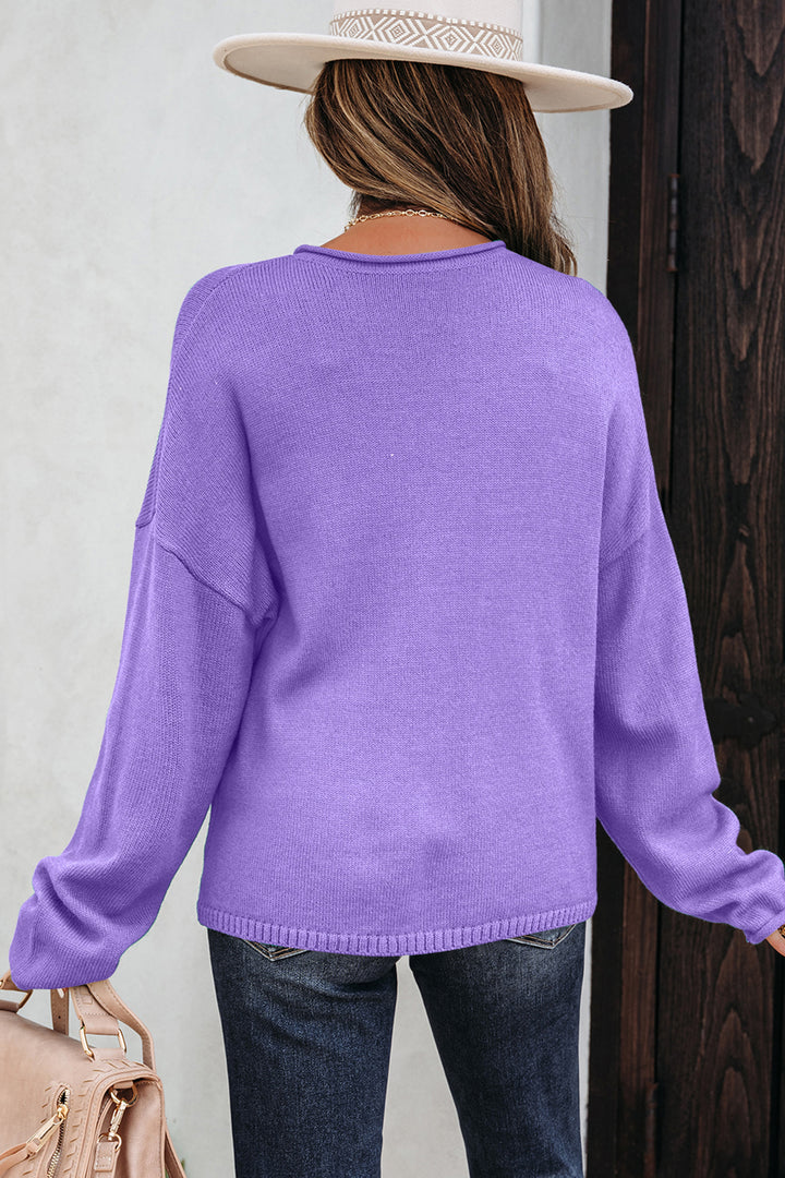 Wisteria Solid Color Knit Button Sweater Cardigan