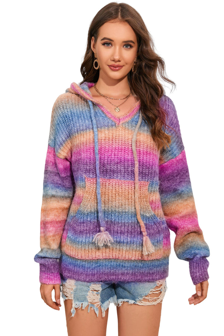 Multicolor Ombre Kangaroo Pocket Hooded Sweater