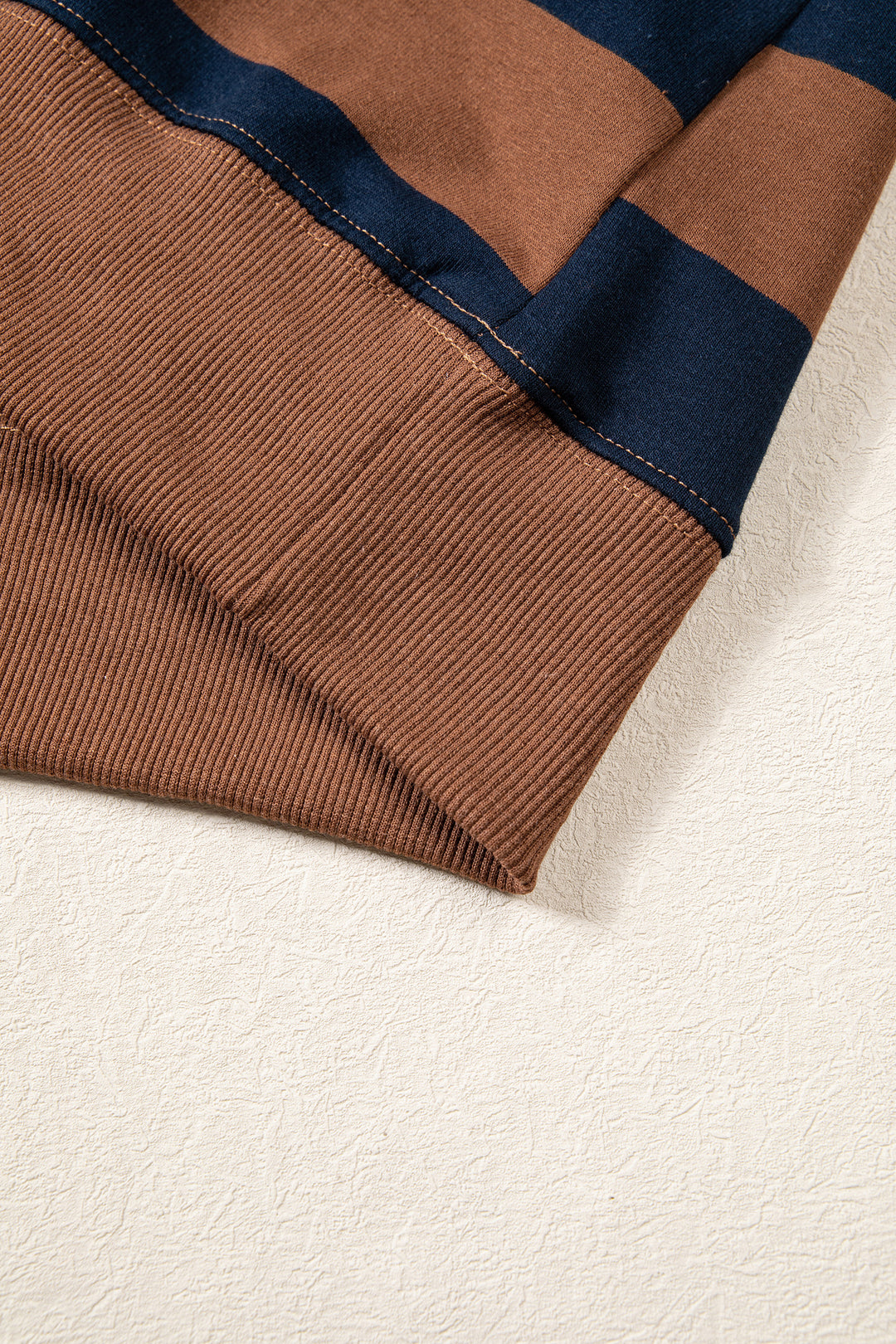Brown Stripe Colorblock Mock Neck Relaxed Sweatshirt