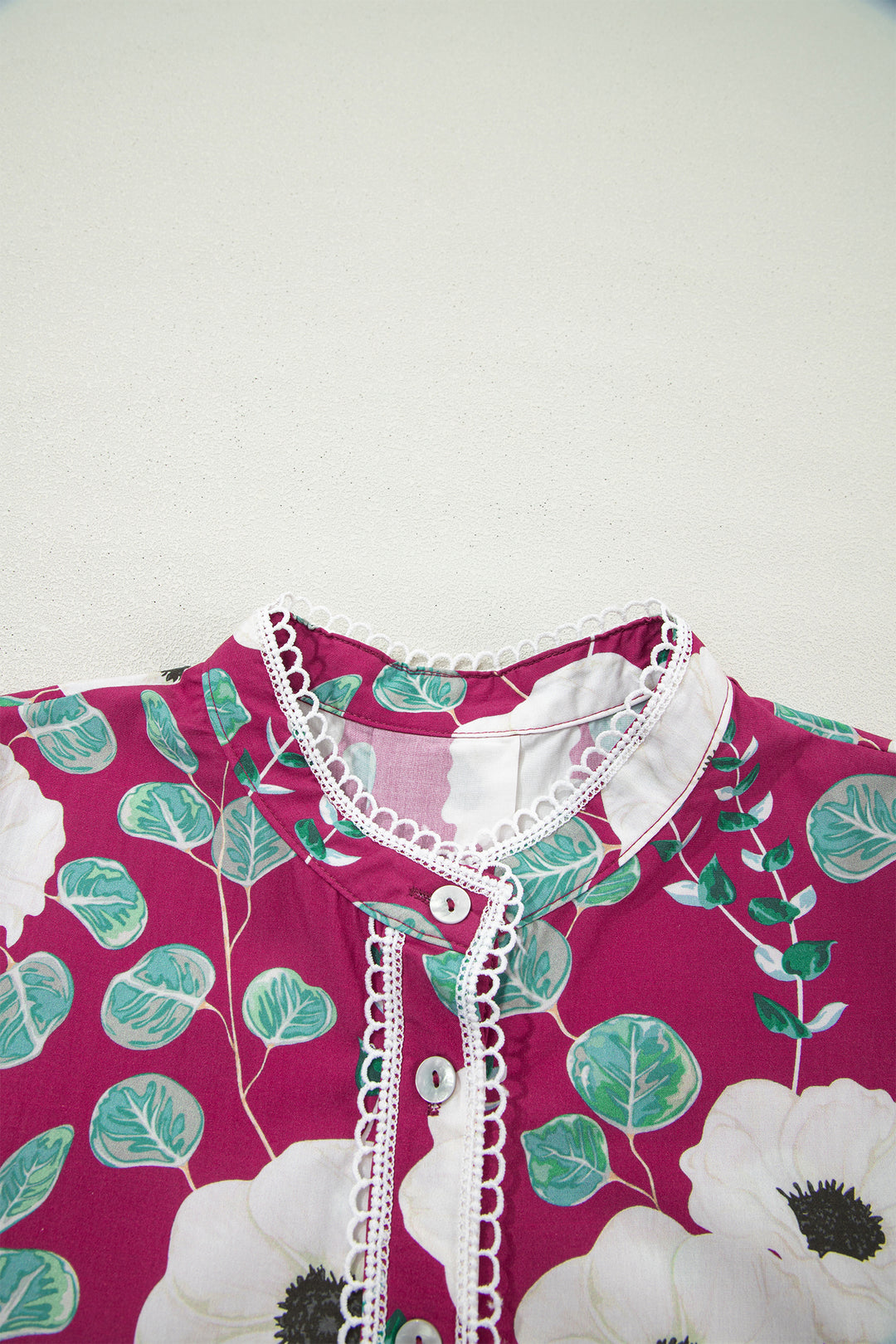 Summer Red Floral Print Trimmed Short Puff Sleeve Mini Dress with Belt