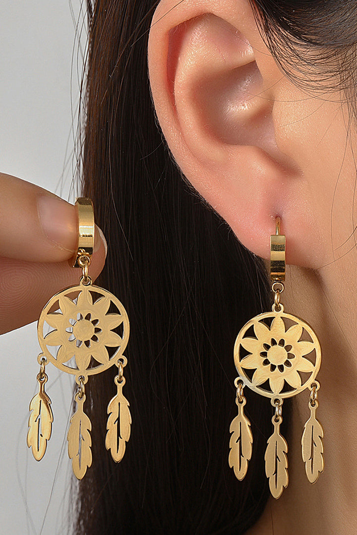 Boucles d'oreilles pendantes en alliage à franges et plumes attrape-rêves