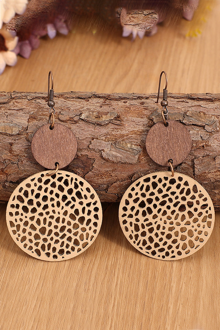 Boucles d'oreilles pendantes rondes en bois ajouré