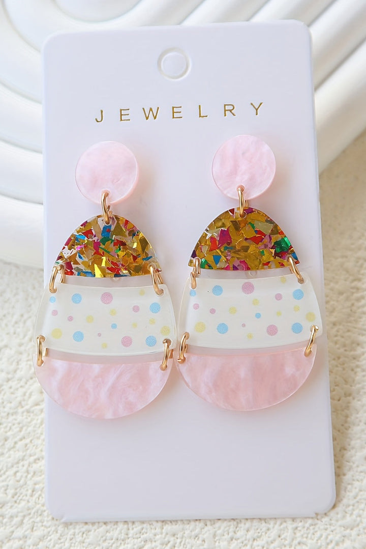 Boucles d'oreilles pendantes en forme d'œuf de Pâques imprimé mignon
