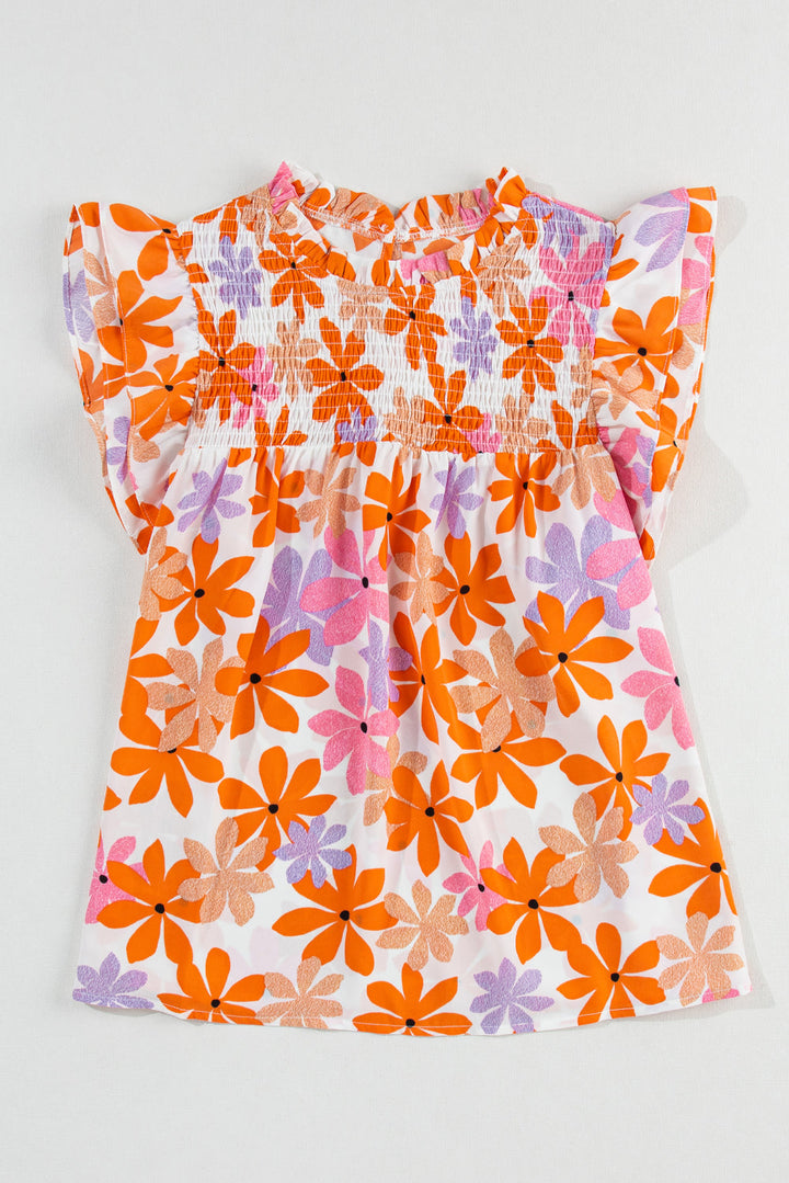 Ruffled Sleeve Smocked Floral Top
