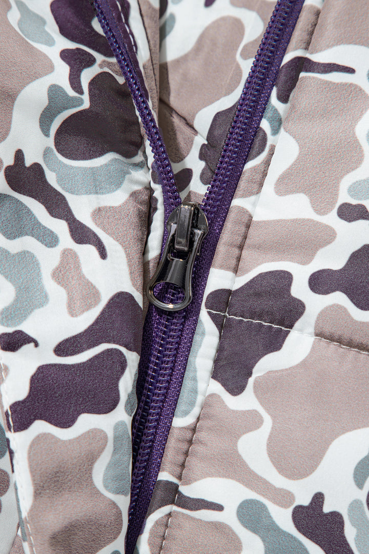 Multicolour Camouflage Puffer Zip-up Stand Neck Sleeveless Vest
