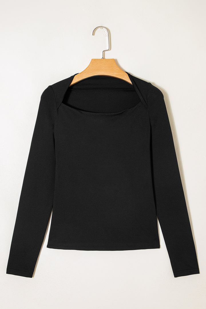 Crisscross Boat Neck Long Sleeve Slim Top