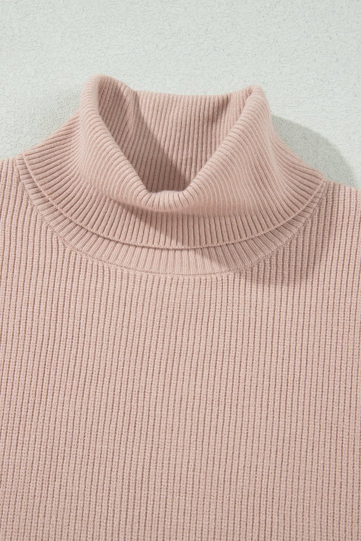 Light French Beige Sleeveless High Neck Knit Wool Sweater Vest