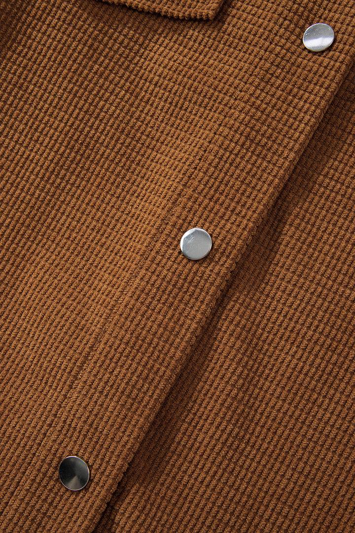 Brown Textured Flap Pocket Drop Shoulder Shacket