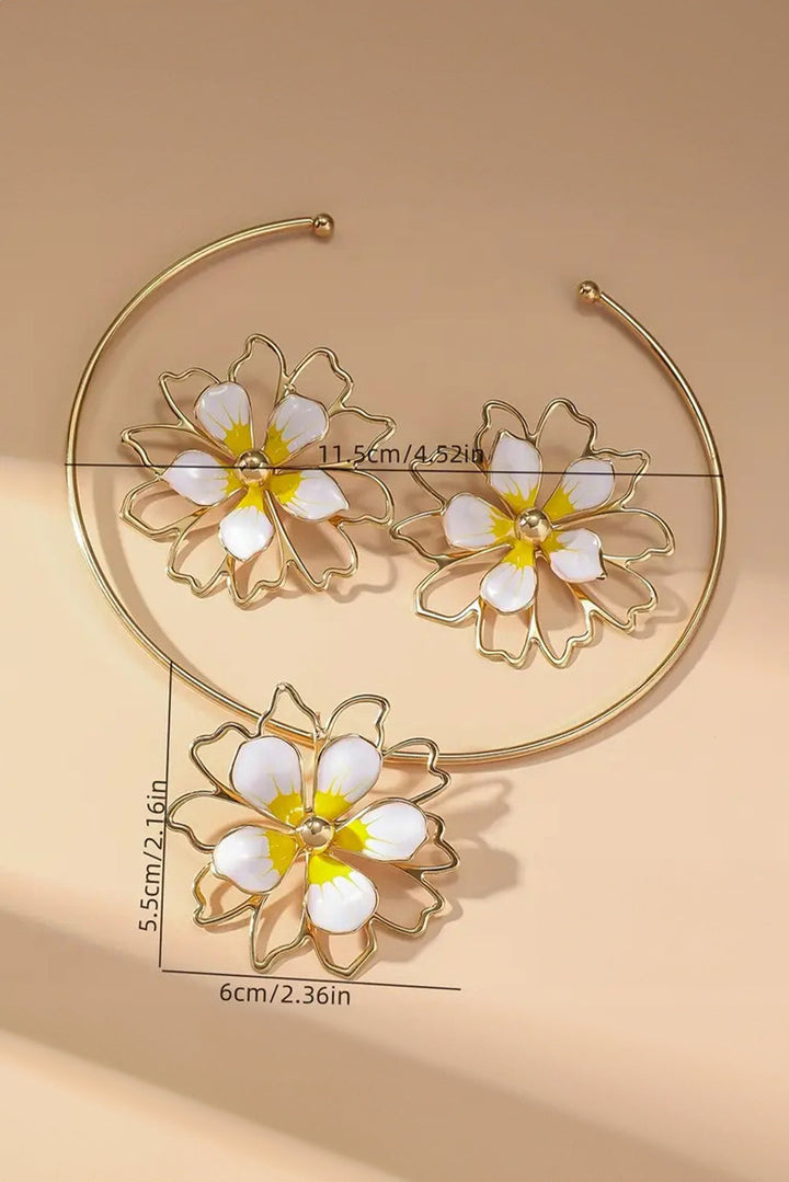Hollow Out Flower Shape Plated Earrings and Choker Set