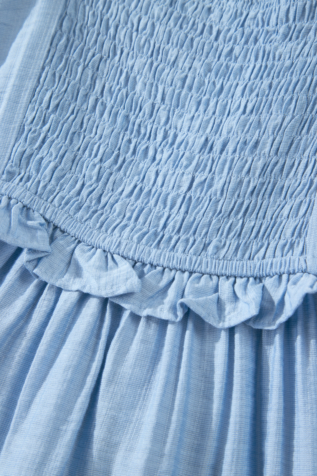 Beau Blue Solid Color Ruffle Trim High Waist Sleeveless Maxi Dress