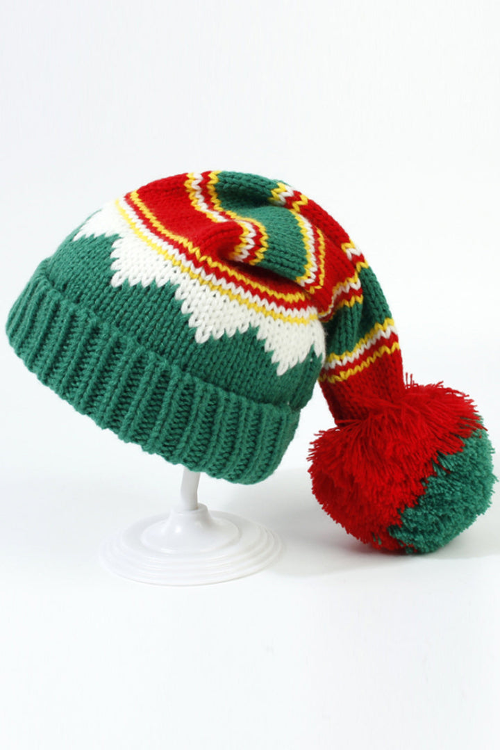 Weihnachts-Strickmütze mit Farbblock und Bommel