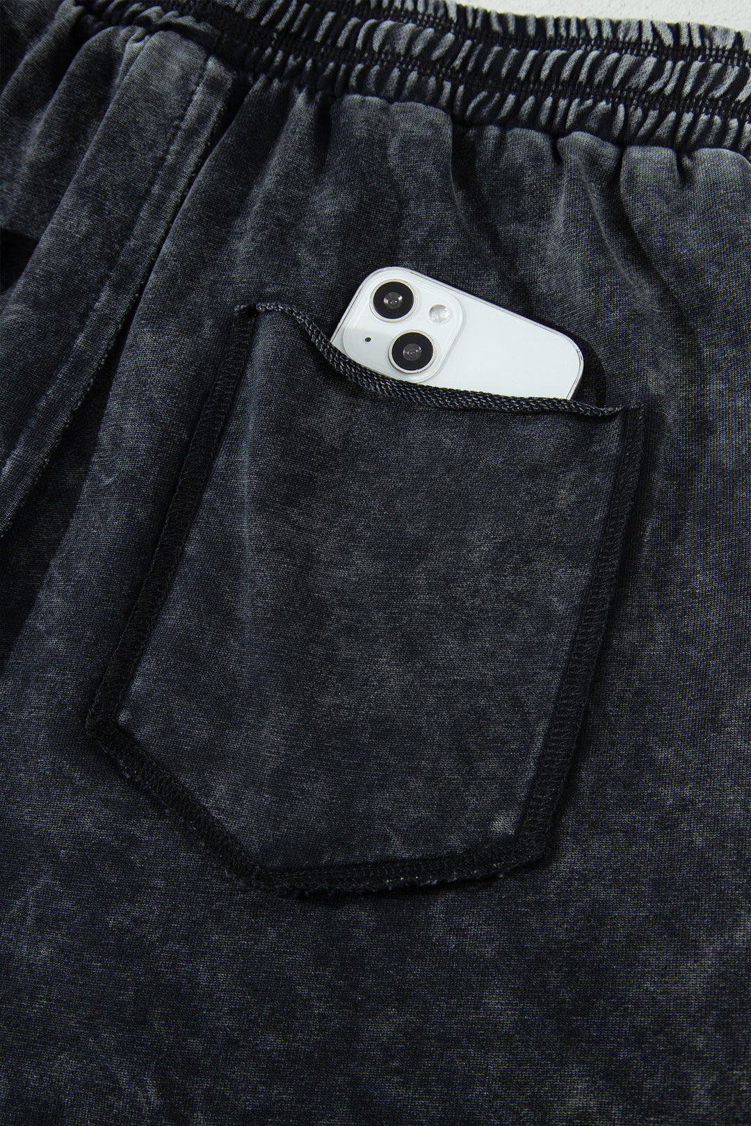 Black Raw Seam Drawstring Elastic Waist Barrel Pants