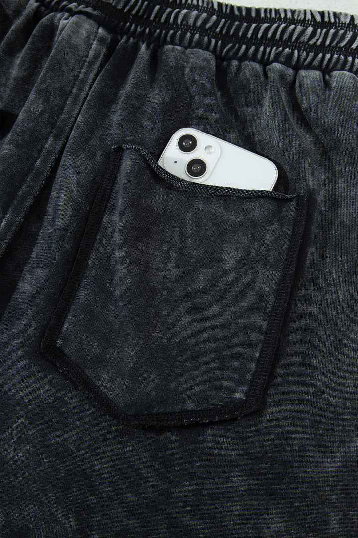 Black Raw Seam Drawstring Elastic Waist Barrel Pants