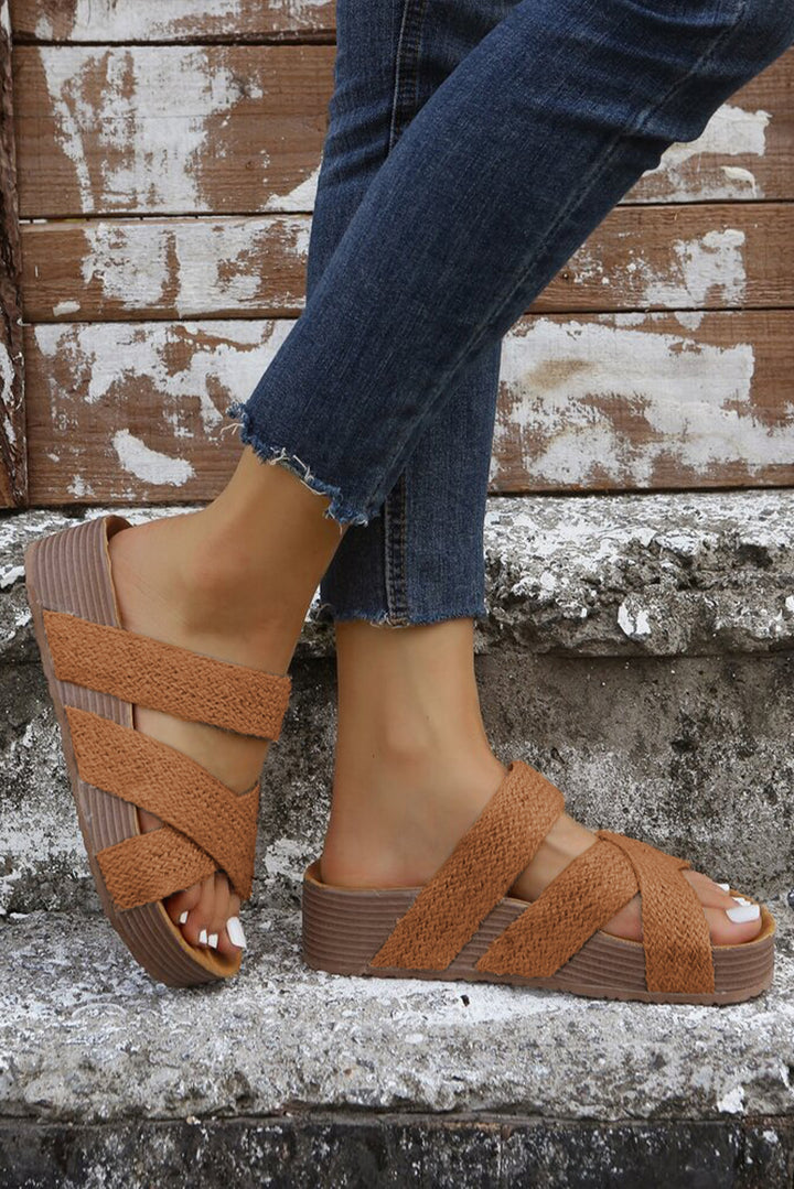 Woven Cross Criss Hollowed Slip-On Slippers