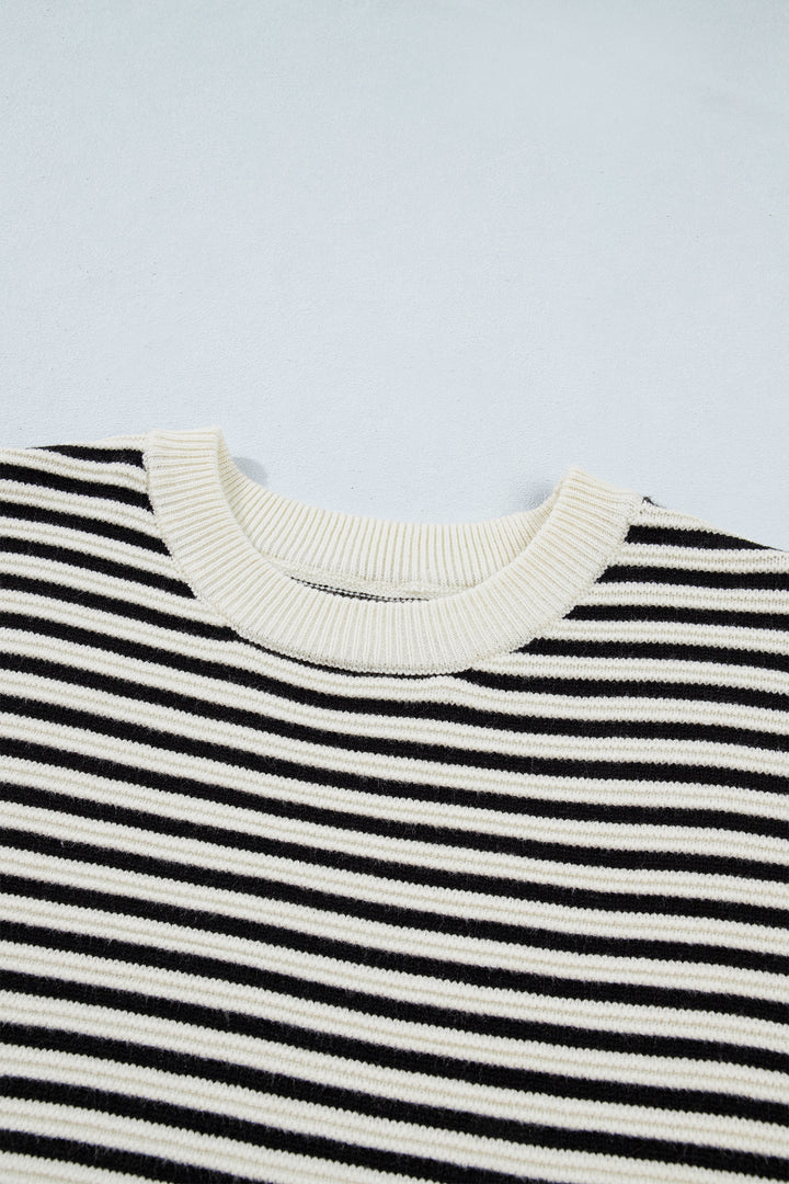 Black Stripe Ribbed Trim Drop Shoulder Oversized Sweater