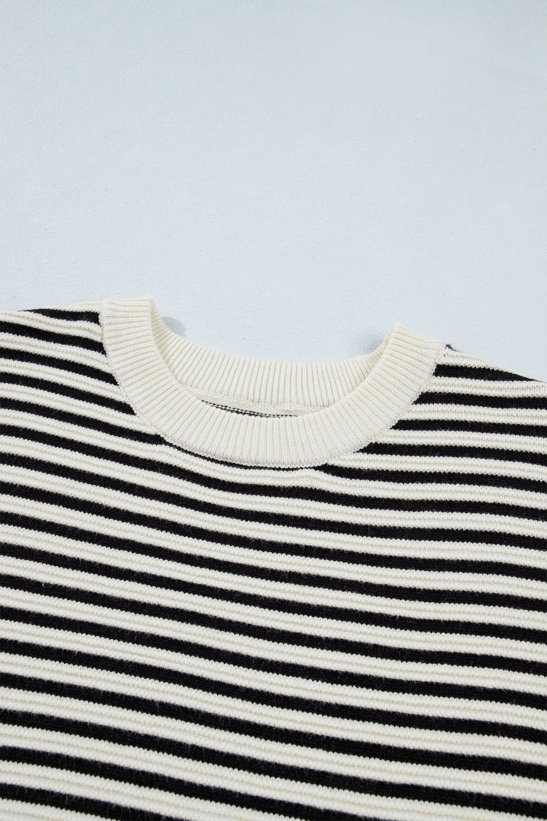 Black Stripe Ribbed Trim Drop Shoulder Oversized Sweater
