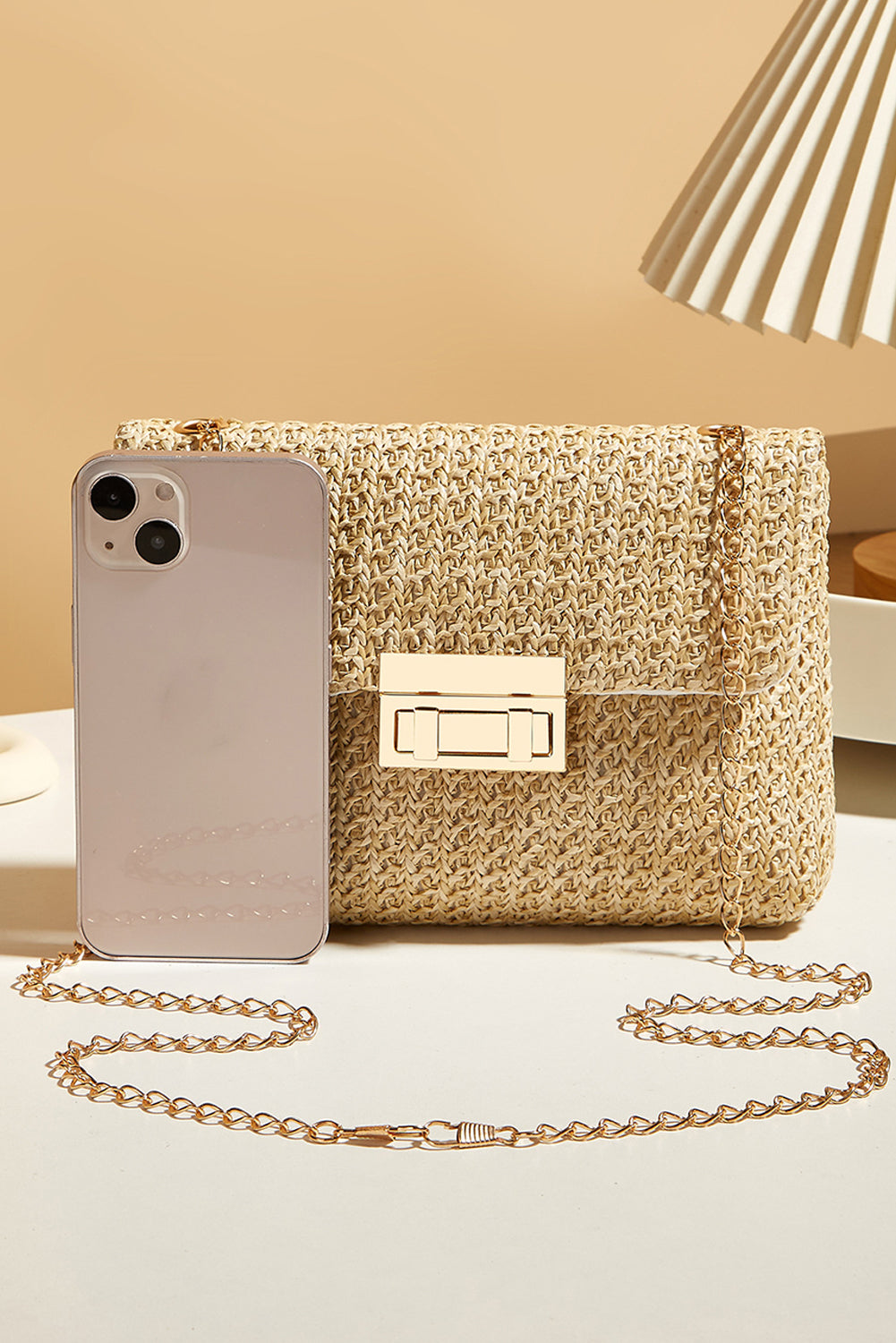 Woven Chain Strap Flap Shoulder Bag