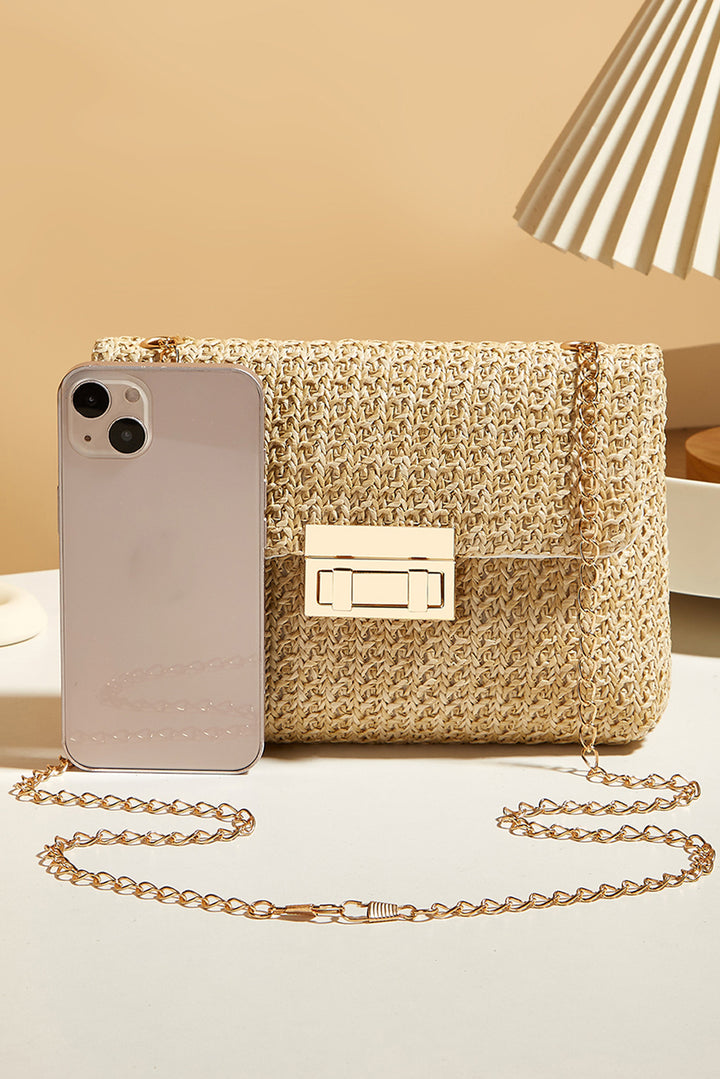 Woven Chain Strap Flap Shoulder Bag