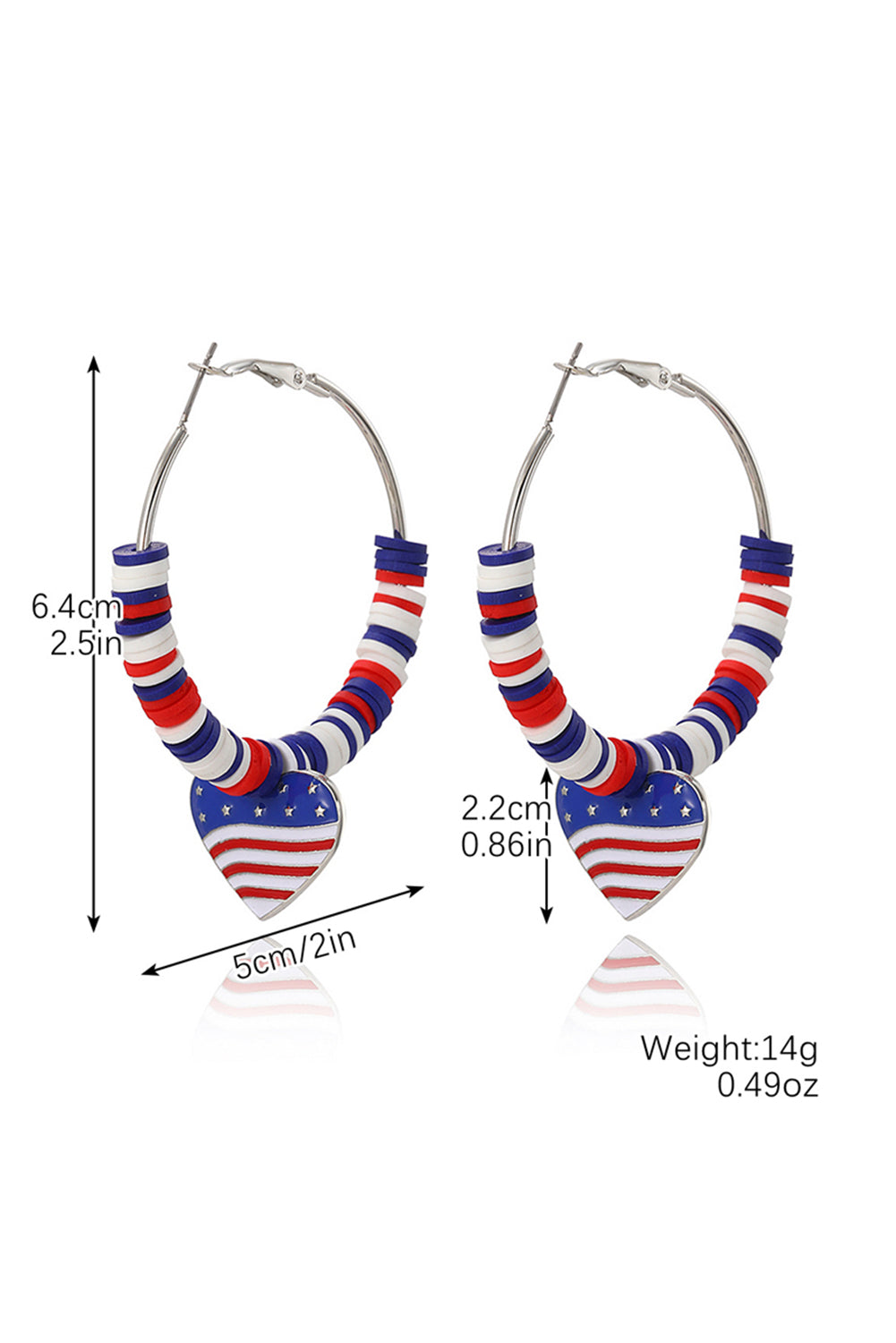 Boucles d'oreilles créoles à perles avec pendentif en forme de cœur et drapeau américain