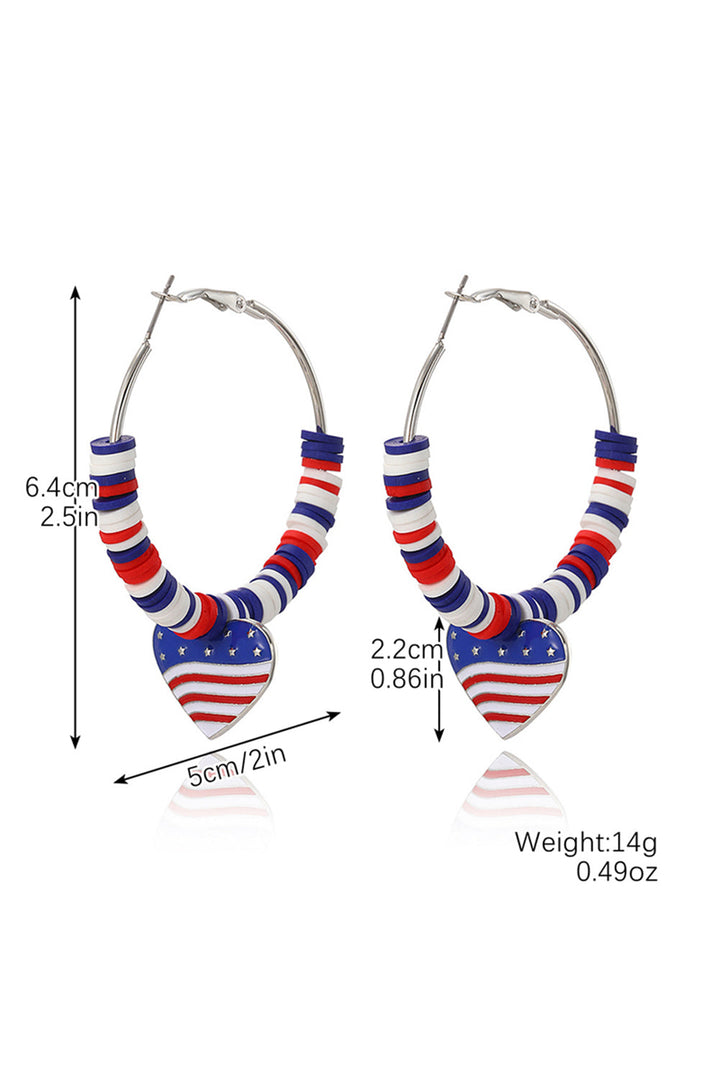 Boucles d'oreilles créoles à perles avec pendentif en forme de cœur et drapeau américain