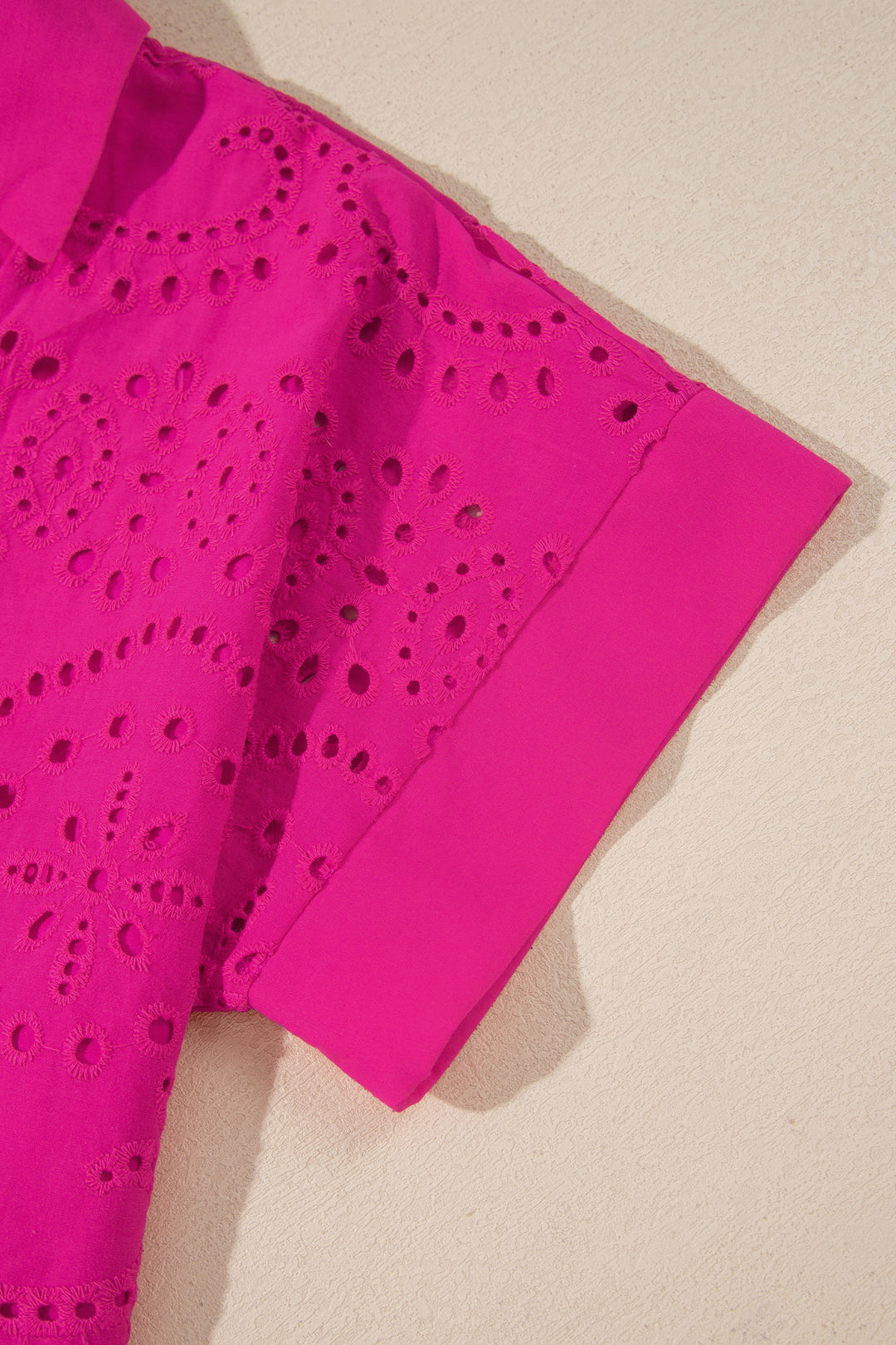 Chic Rose Red Solid Color Eyelet Embroidered Mini Dress