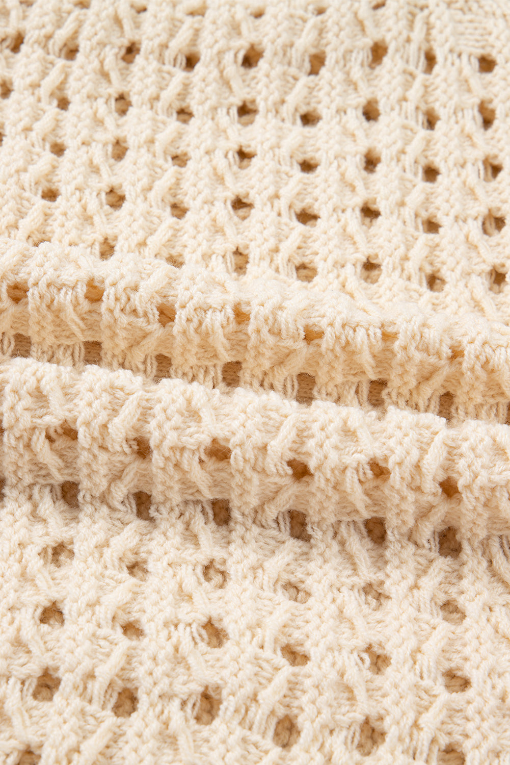 Hollowed Pattern Knit Zip Up Drop Shoulder Sweater Cardigan