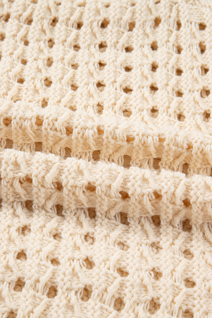 Hollowed Pattern Knit Zip Up Drop Shoulder Sweater Cardigan