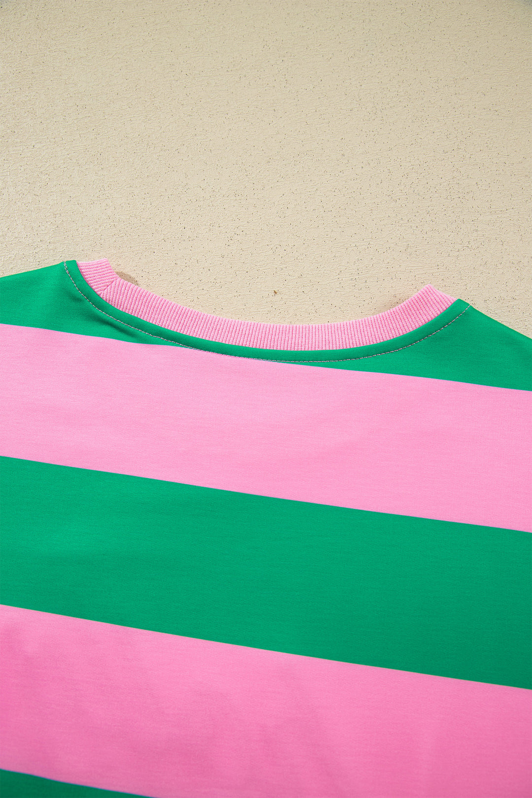 Green Stripe holly jolly Letter Embroidered Pullover Sweatshirt