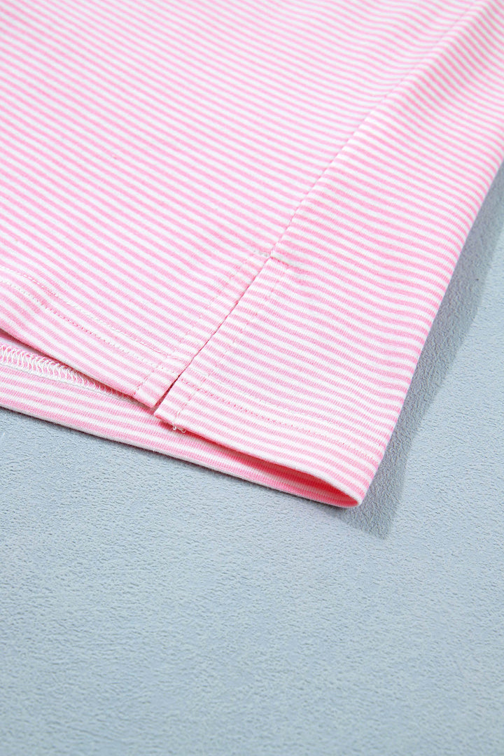 Pink Stripe Matching Oversized Tee and Drawstring Shorts Set