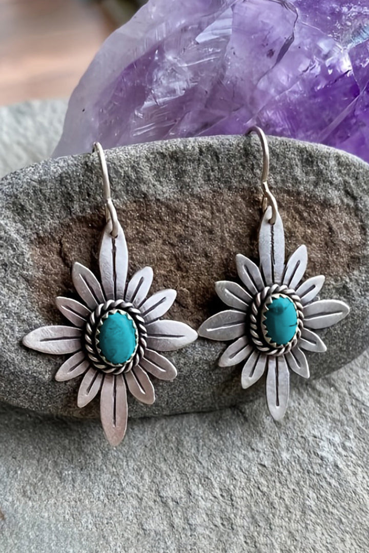 Boucles d'oreilles crochet en forme de fleur turquoise occidentale