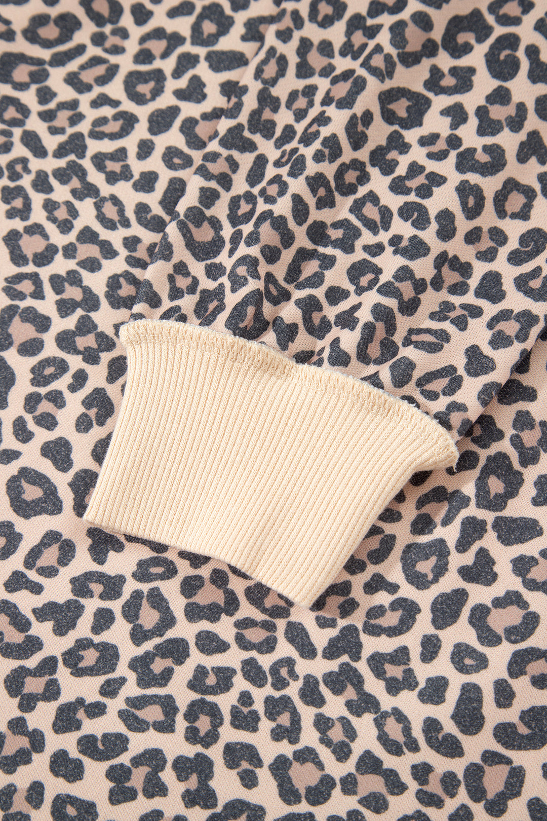 Multicolour Leopard Print High Neck Long Sleeve Ribbed Cuffs Hem Sweatshirt