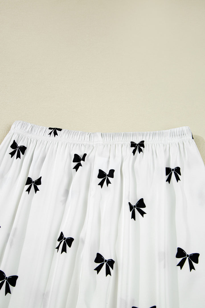 White Bows Print Two Piece Sleepwear