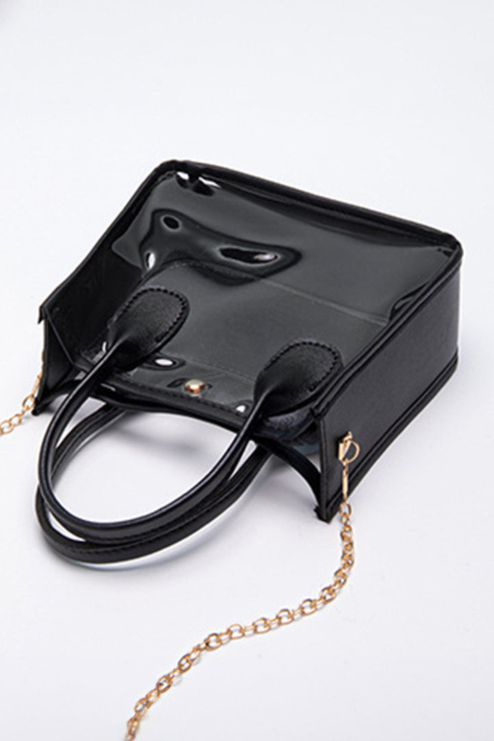 PVC PU Leather Patchwork Chain Strap Shoulder Bag