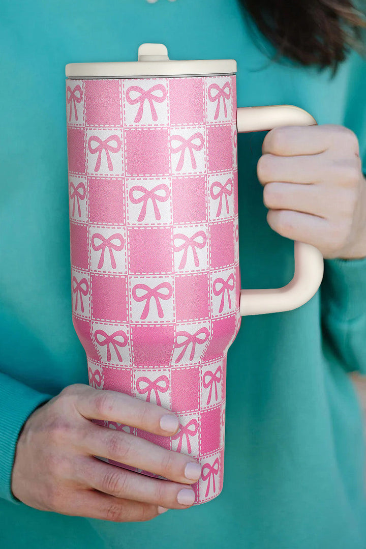 Bow Knot Checkered Print Handle Large Tumbler 40OZ