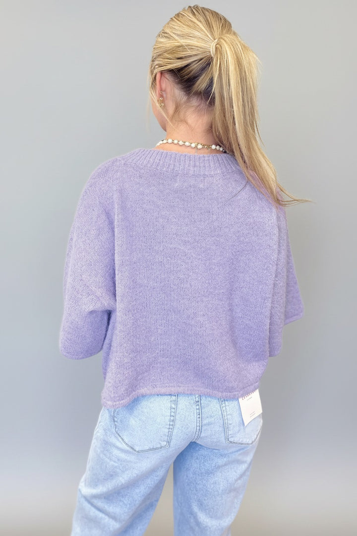 Lavendula 3/4 Sleeve Boxy Knit Button Down Sweater Cardigan