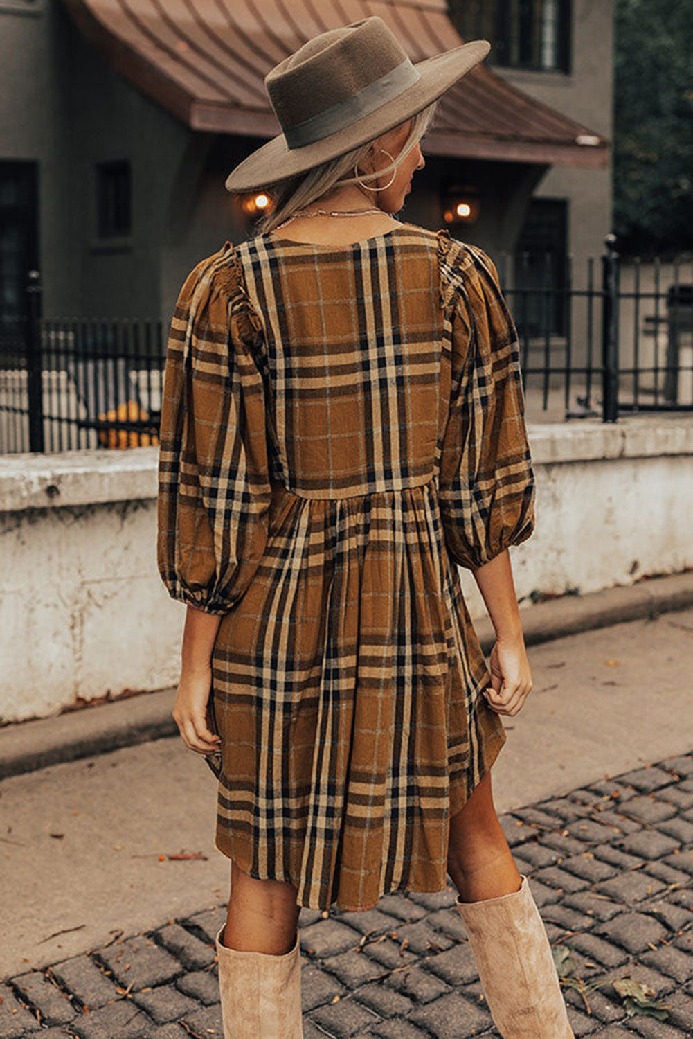 Chic Plaid Pattern Empire Waist Babydoll Dress ModeShe Chic Plaid Pattern Empire Waist Babydoll Dress ModeShe