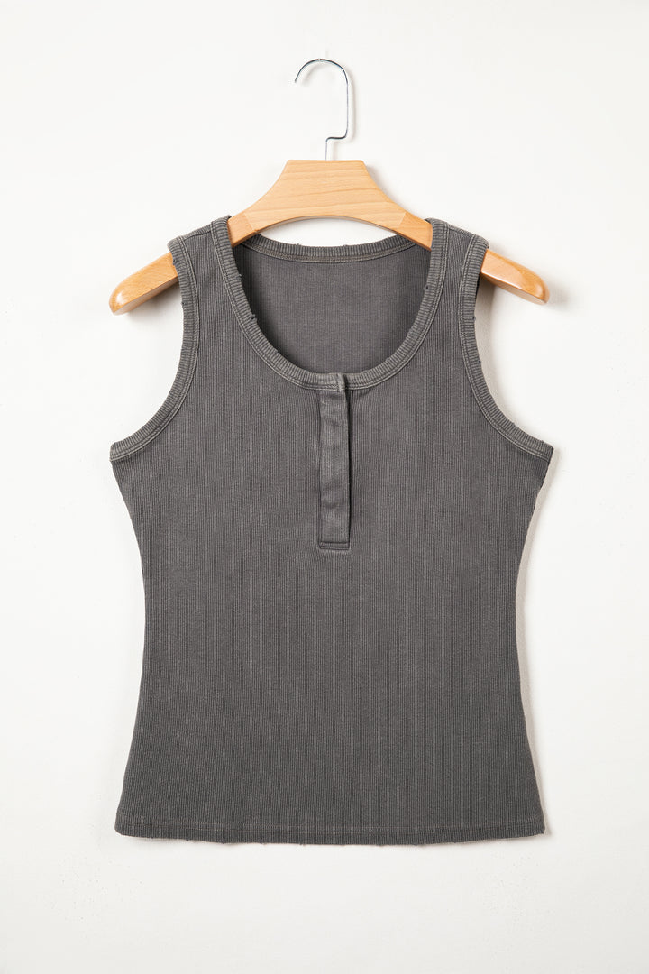 Medium Grey Vintage Distressed Ribbed Mineral Wash Tank Top