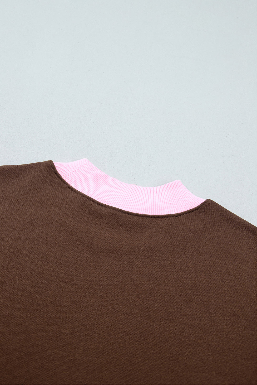 Coffee Colorblock Trim Crewneck Long Sleeve Pullover Sweatshirt