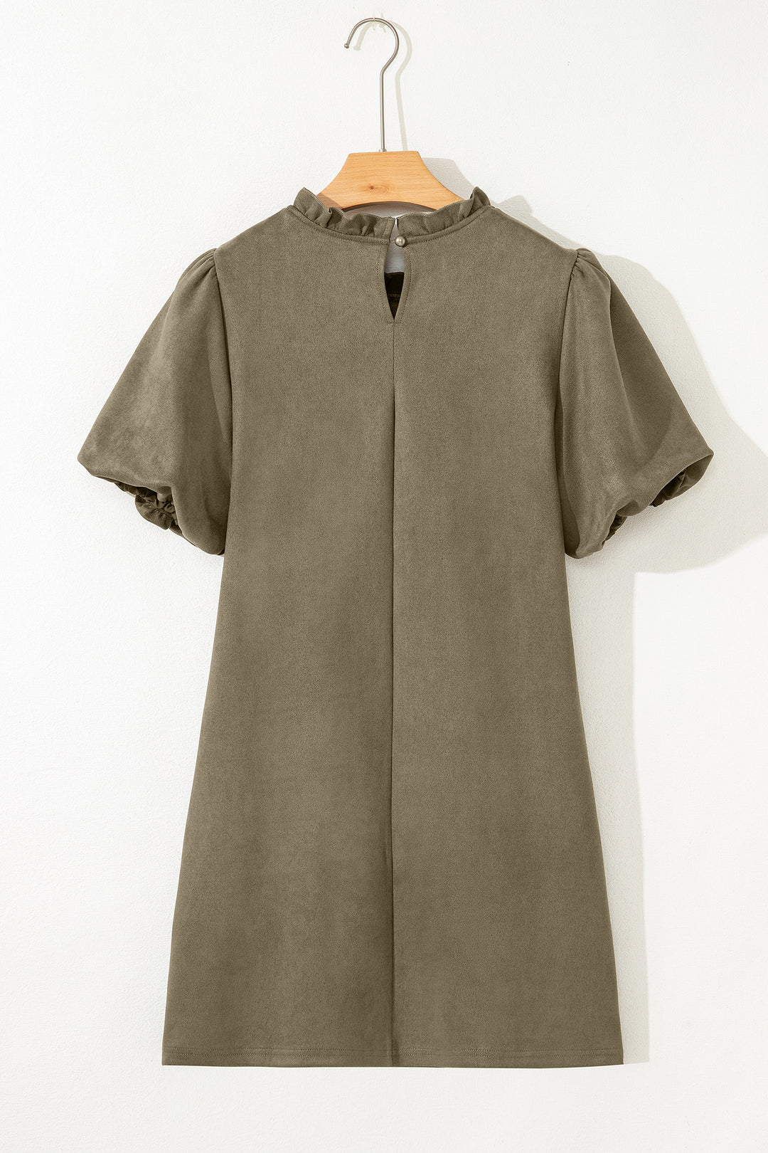 Frilled Round Neck Short Puff Sleeve Shift Mini Dress