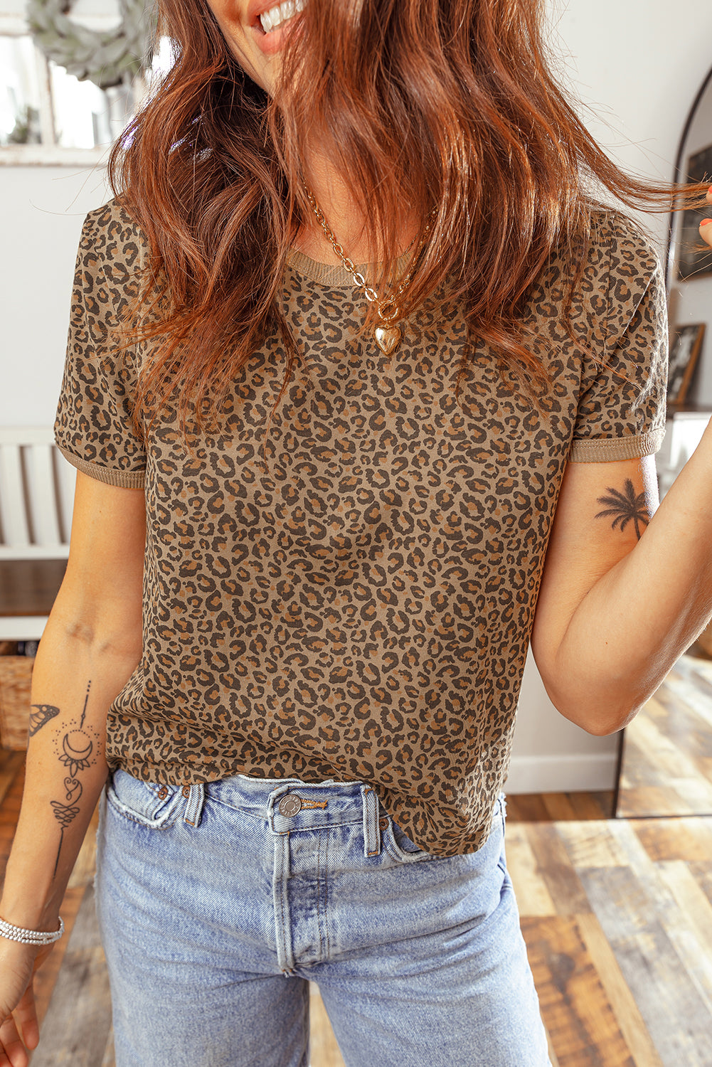 Fierce Leopard Crew Neck T Shirt
