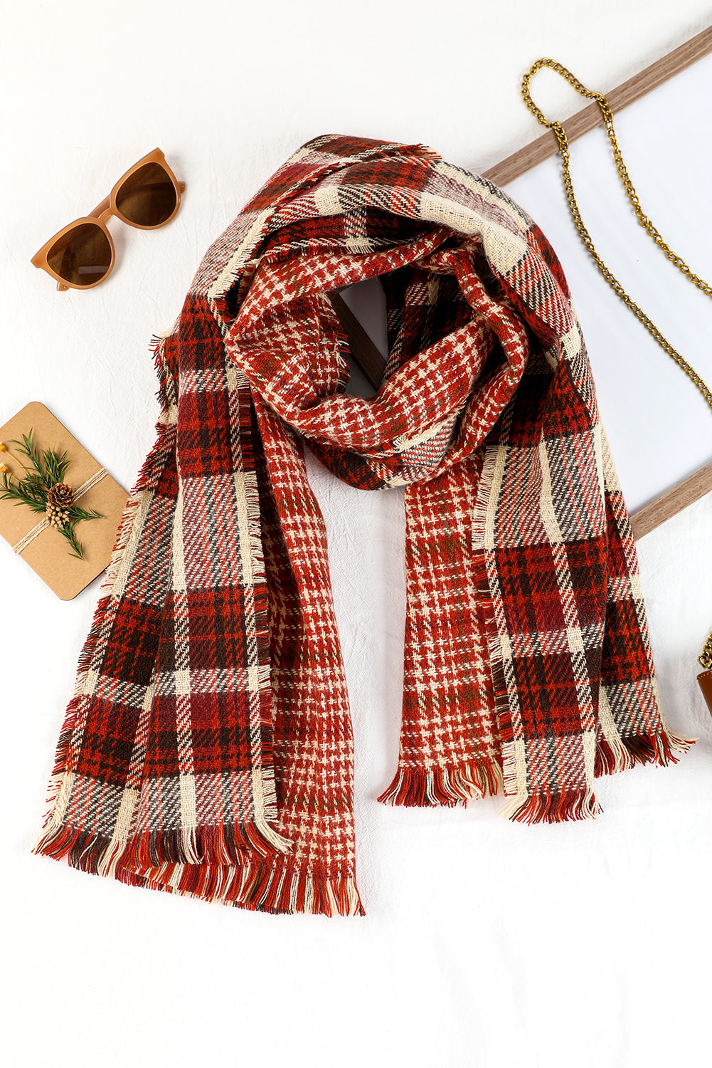Wendbarer Pashmina-Schal mit Fransenbesatz und Hahnentrittmuster