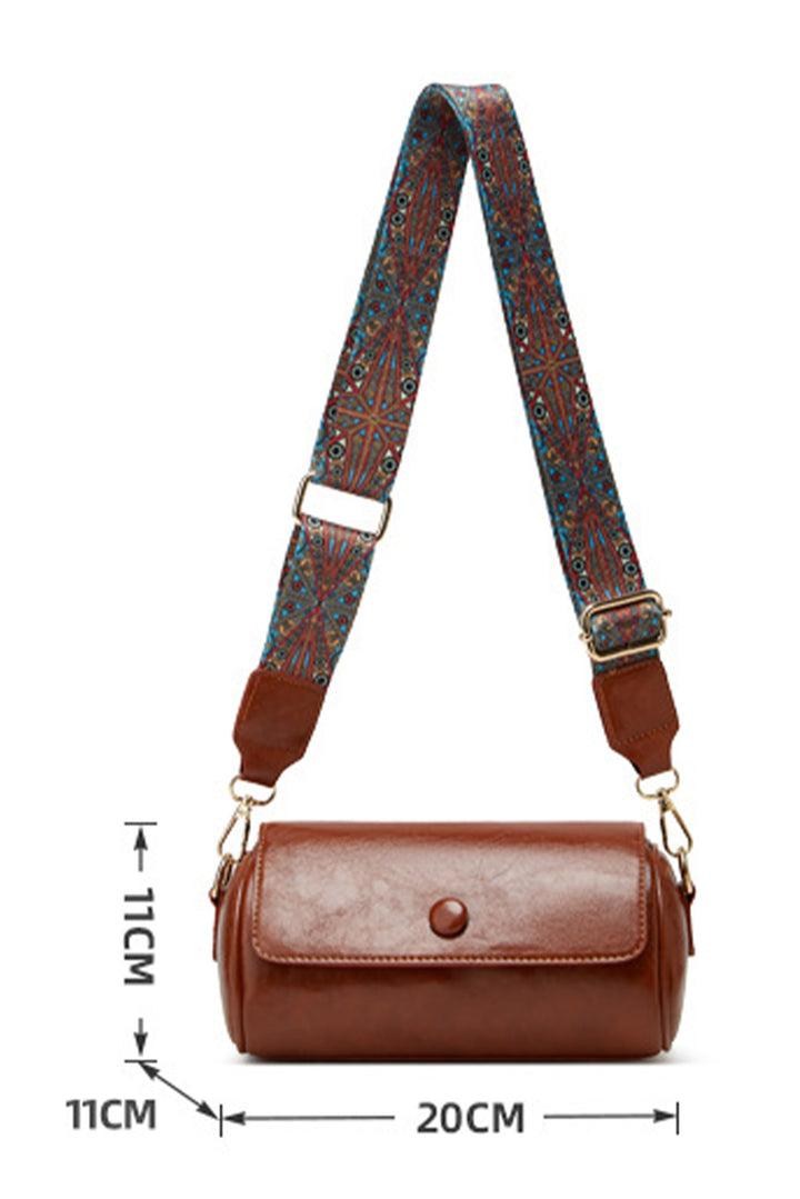 PU Leather Flap Shoulder Bag with Retro Print Wide Strap